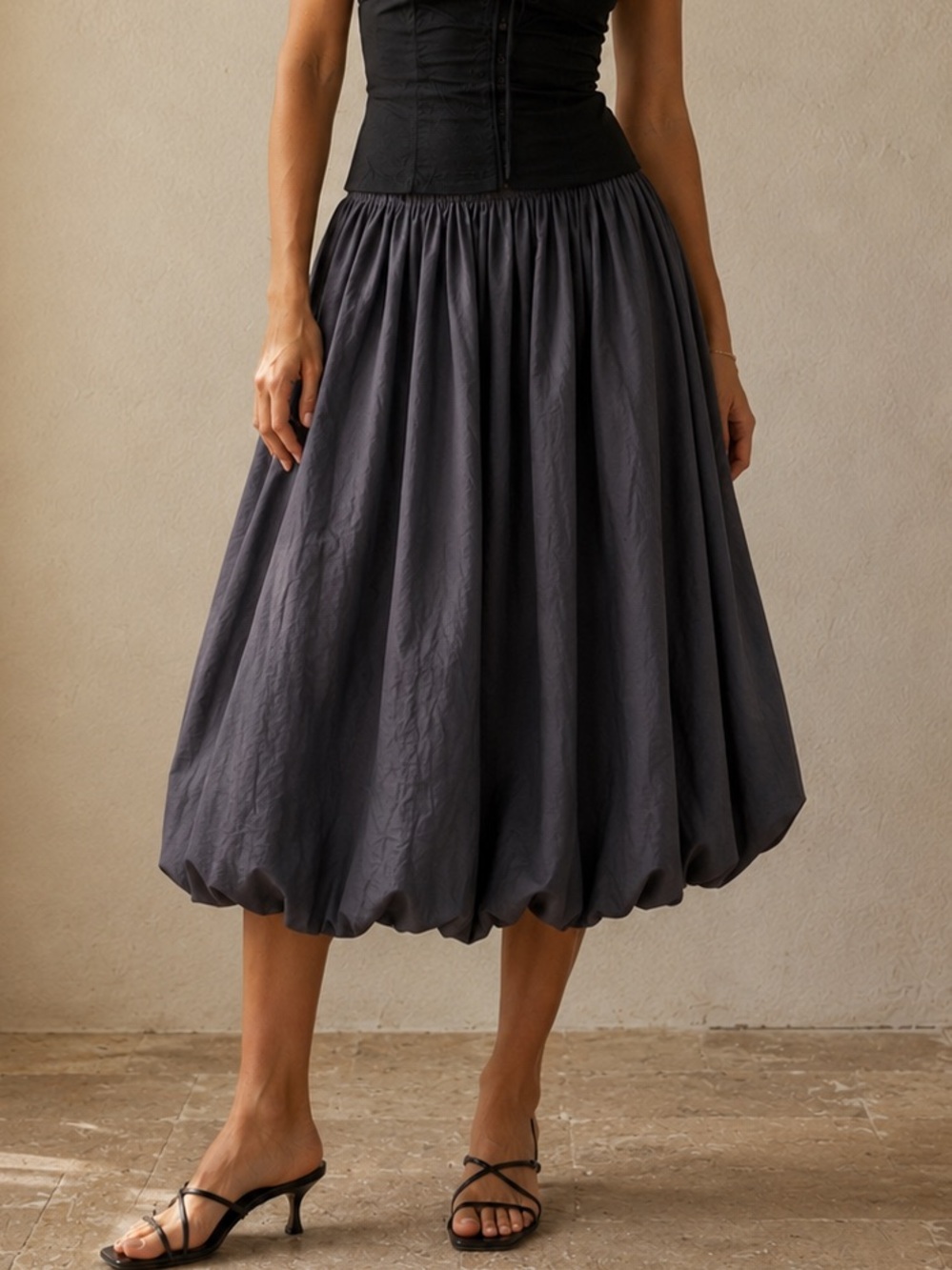 Shareen Collections Gray Cotton Bubble Midi Skirt